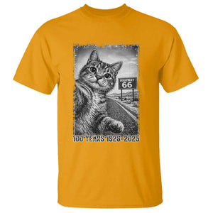 Funny Road Trip Cat Selfie with Highway 66 T Shirt Centennial 1926-2026 Historic Highway Humor TS02 Gold Print Your Wear