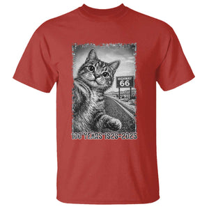 Funny Road Trip Cat Selfie with Highway 66 T Shirt Centennial 1926-2026 Historic Highway Humor TS02 Red Print Your Wear