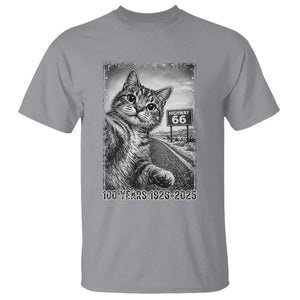 Funny Road Trip Cat Selfie with Highway 66 T Shirt Centennial 1926-2026 Historic Highway Humor TS02 Sport Gray Print Your Wear
