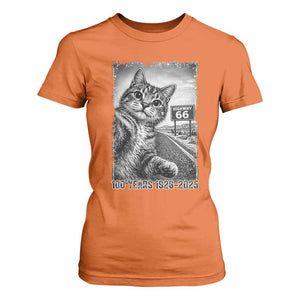 Funny Road Trip Cat Selfie with Highway 66 T Shirt For Women Centennial 1926-2026 Historic Highway Humor TS02 Orange Print Your Wear