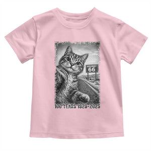 Funny Road Trip Cat Selfie with Highway 66 Toddler T Shirt Centennial 1926-2026 Historic Highway Humor TS02 Light Pink Print Your Wear