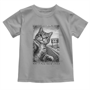 Funny Road Trip Cat Selfie with Highway 66 Toddler T Shirt Centennial 1926-2026 Historic Highway Humor TS02 Sport Gray Print Your Wear