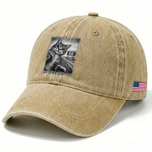Funny Road Trip Cat Selfie with Highway 66 Washed Cotton Baseball Cap Centennial 1926-2026 Historic Highway Humor TS02 Print Your Wear