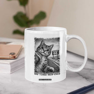 Funny Road Trip Cat Selfie with Highway 66 Coffee Mug Centennial 1926-2026 Historic Highway Humor TS02 Print Your Wear