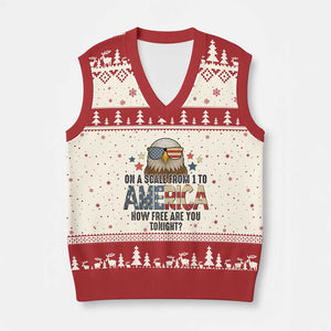 Patriotic Bald Eagle V-Neck Knit Sweater Vest How Free Are You Tonight 4th of July TS02 Beige Red Print Your Wear