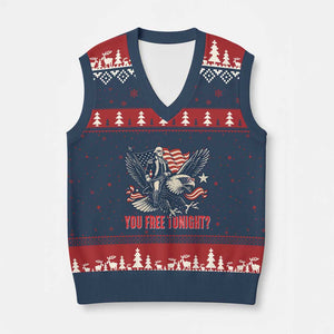 George Washington Rides Bald Eagle V-Neck Knit Sweater Vest You Free Tonight Patriotic 4th of July TS02 Navy Red Print Your Wear