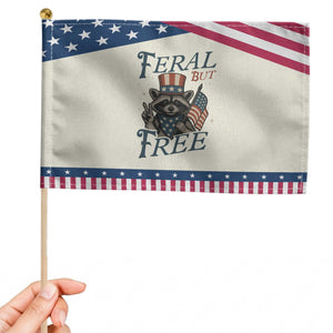 Funny Raccoon Patriotic Patriotic Handheld Flag Feral But Free 4th Of July American Flag TS02 Modern 8.2" × 5.5" Beige Blue Print Your Wear