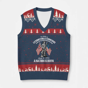 Battle of Lexington and Concord V-Neck Knit Sweater Vest American Revolution April 19 1775 Patriotic TS02 Navy Red Print Your Wear