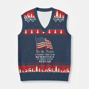 We the People US Flag V-Neck Knit Sweater Vest It Needs To Be Reread US Constitution TS02 Navy Red Print Your Wear