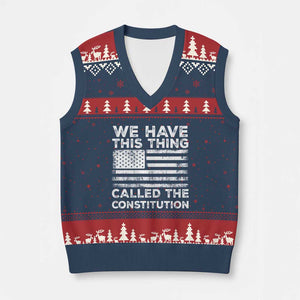 We Have This Thing Called The Constitution V-Neck Knit Sweater Vest Patriotic American Flag TS02 Navy Red Print Your Wear