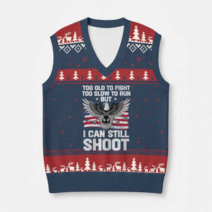 Patriotic Gun Rights Eagle V-Neck Knit Sweater Vest Too Old To Fight Too Slow To Run But Can Still Shoot TS02 Navy Red Print Your Wear