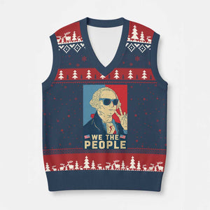 We the People Retro George Washington V-Neck Knit Sweater Vest Patriotic American Founding Fathers Peace Sign TS02 Navy Red Print Your Wear