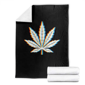 Cannabis Leaf Glitch Effect Graphic Throw Blanket Retro RGB Distortion Weed and Stoner Lifestyle TS02 Black Print Your Wear