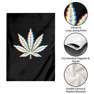 Cannabis Leaf Glitch Effect Graphic Garden Flag Retro RGB Distortion Weed and Stoner Lifestyle