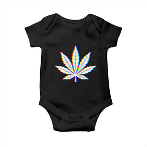 Cannabis Leaf Glitch Effect Graphic Baby Onesie Retro RGB Distortion Weed and Stoner Lifestyle TS02 Black Print Your Wear