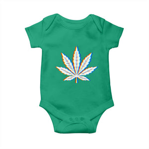 Cannabis Leaf Glitch Effect Graphic Baby Onesie Retro RGB Distortion Weed and Stoner Lifestyle TS02 Irish Green Print Your Wear