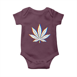 Cannabis Leaf Glitch Effect Graphic Baby Onesie Retro RGB Distortion Weed and Stoner Lifestyle TS02 Maroon Print Your Wear