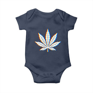 Cannabis Leaf Glitch Effect Graphic Baby Onesie Retro RGB Distortion Weed and Stoner Lifestyle TS02 Navy Print Your Wear