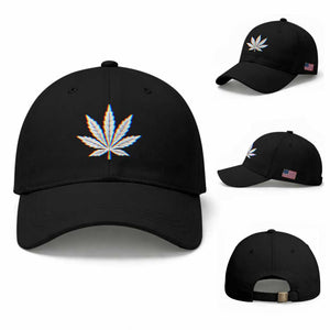 Cannabis Leaf Glitch Effect Graphic Baseball Cap Retro RGB Distortion Weed and Stoner Lifestyle TS02 Baseball Cap Universal Fit Black Print Your Wear