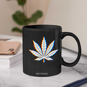 Cannabis Leaf Glitch Effect Graphic Coffee Mug Retro RGB Distortion Weed and Stoner Lifestyle TS02 Print Your Wear