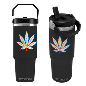 Cannabis Leaf Glitch Effect Graphic Flip Straw Tumbler Retro RGB Distortion Weed and Stoner Lifestyle