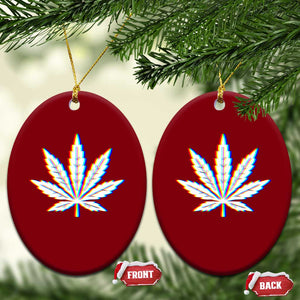 Cannabis Leaf Glitch Effect Graphic Ceramic Ornament Retro RGB Distortion Weed and Stoner Lifestyle