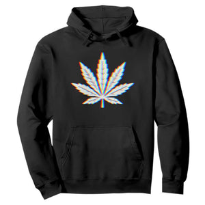 Cannabis Leaf Glitch Effect Graphic Hoodie Retro RGB Distortion Weed and Stoner Lifestyle