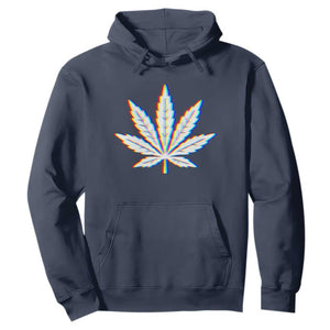 Cannabis Leaf Glitch Effect Graphic Hoodie Retro RGB Distortion Weed and Stoner Lifestyle