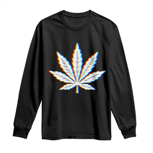Cannabis Leaf Glitch Effect Graphic Long Sleeve Shirt Retro RGB Distortion Weed and Stoner Lifestyle TS02 Black Print Your Wear