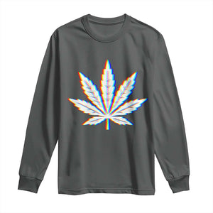Cannabis Leaf Glitch Effect Graphic Long Sleeve Shirt Retro RGB Distortion Weed and Stoner Lifestyle TS02 Dark Heather Print Your Wear