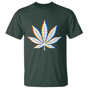 Cannabis Leaf Glitch Effect Graphic T Shirt Retro RGB Distortion Weed and Stoner Lifestyle TS02 Dark Forest Green Print Your Wear