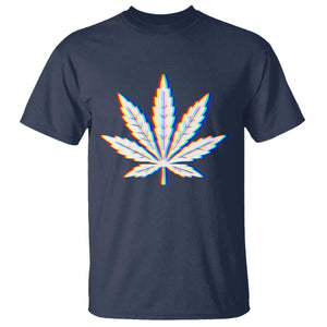 Cannabis Leaf Glitch Effect Graphic T Shirt Retro RGB Distortion Weed and Stoner Lifestyle TS02 Navy Print Your Wear
