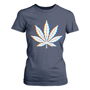 Cannabis Leaf Glitch Effect Graphic T Shirt For Women Retro RGB Distortion Weed and Stoner Lifestyle