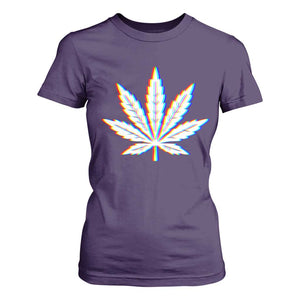 Cannabis Leaf Glitch Effect Graphic T Shirt For Women Retro RGB Distortion Weed and Stoner Lifestyle