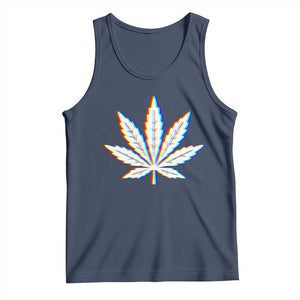 Cannabis Leaf Glitch Effect Graphic Tank Top Retro RGB Distortion Weed and Stoner Lifestyle