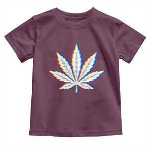 Cannabis Leaf Glitch Effect Graphic Toddler T Shirt Retro RGB Distortion Weed and Stoner Lifestyle TS02 Maroon Print Your Wear