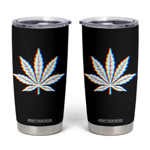 Cannabis Leaf Glitch Effect Graphic Tumbler Cup Retro RGB Distortion Weed and Stoner Lifestyle TS02 Black Print Your Wear