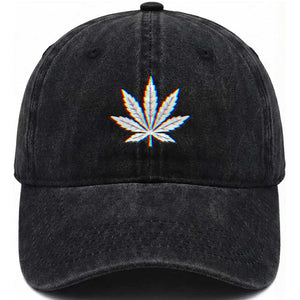Cannabis Leaf Glitch Effect Graphic Washed Cotton Baseball Cap Retro RGB Distortion Weed and Stoner Lifestyle TS02 Print Your Wear