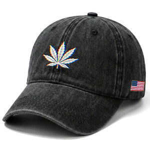 Cannabis Leaf Glitch Effect Graphic Washed Cotton Baseball Cap Retro RGB Distortion Weed and Stoner Lifestyle TS02 Print Your Wear