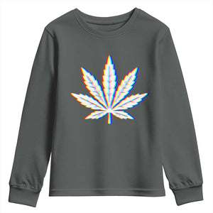 Cannabis Leaf Glitch Effect Graphic Youth Sweatshirt Retro RGB Distortion Weed and Stoner Lifestyle