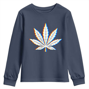 Cannabis Leaf Glitch Effect Graphic Youth Sweatshirt Retro RGB Distortion Weed and Stoner Lifestyle