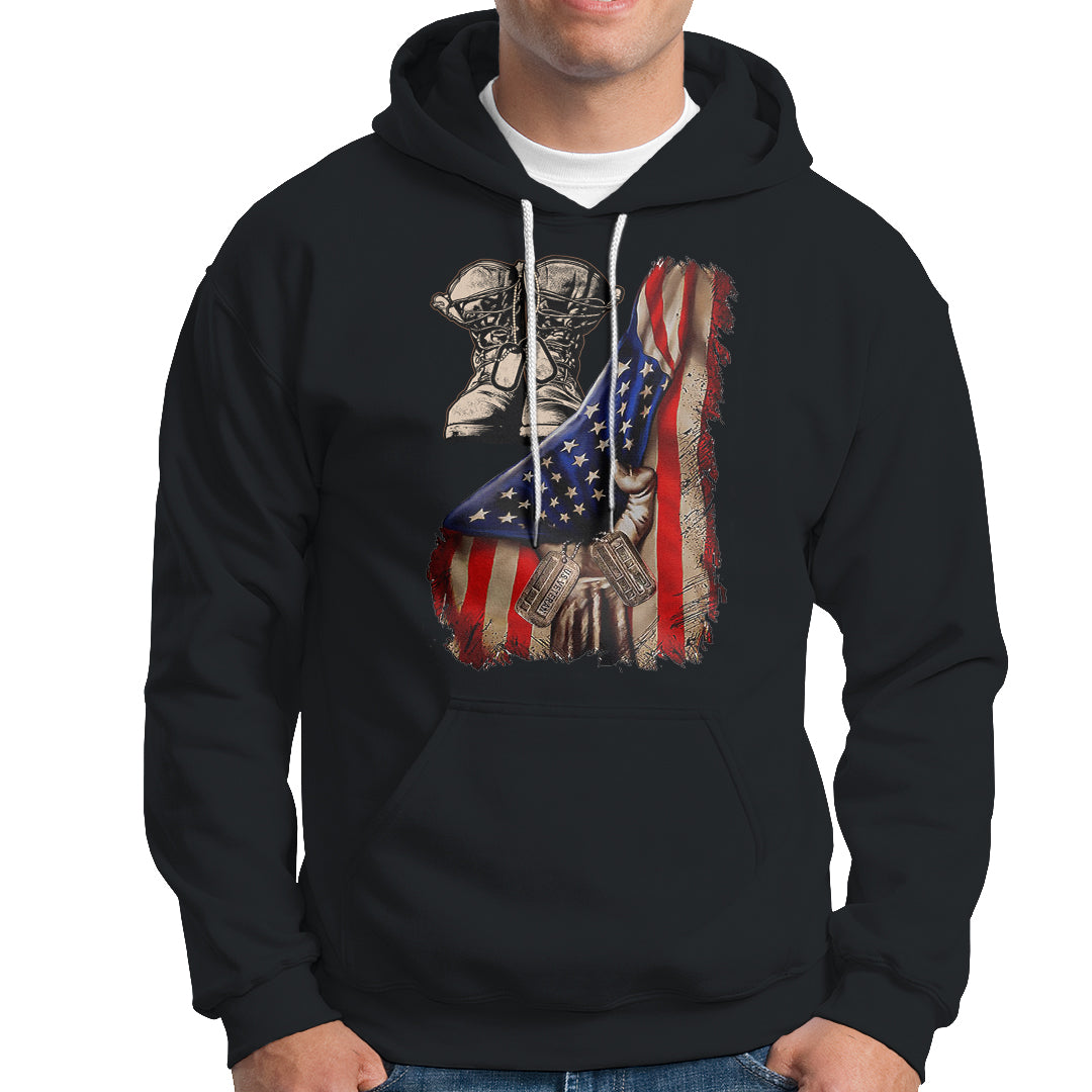 US Pride Hoodie American Flag With Combat Boots And Dog Tags TS02 Printyourwear