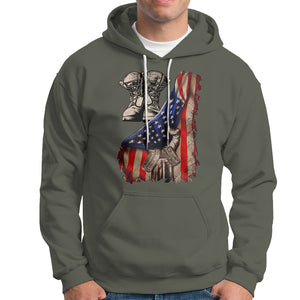 US Pride Hoodie American Flag With Combat Boots And Dog Tags TS02 Printyourwear