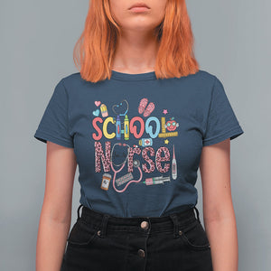 School Nurse T Shirt For Women Leopard Nursing School RN TS02 Navy Printyourwear