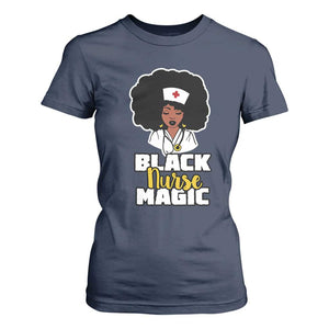 Black Nurse T Shirt For Women Nurse Black Woman Magic Afro Melanin Queen Black History TS02 Navy Printyourwear