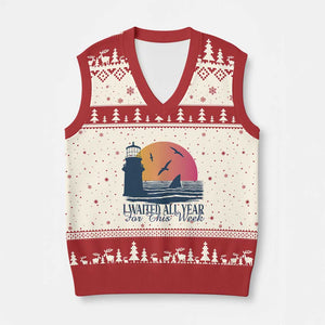 Funny Shark Lover Week V-Neck Knit Sweater Vest I Waited All Year For This Week TS02 Beige Red Print Your Wear