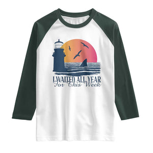 Funny Shark Lover Week Raglan Shirt I Waited All Year For This Week TS02 White Dark Forest Green Print Your Wear