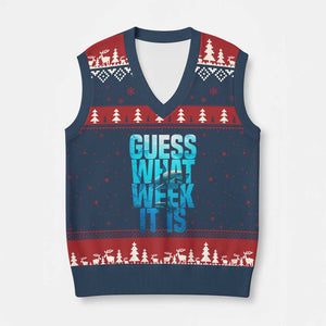 Funny Shark Lover Week V-Neck Knit Sweater Vest Guess What Week It Is Blue Ocean TS02 Navy Red Print Your Wear