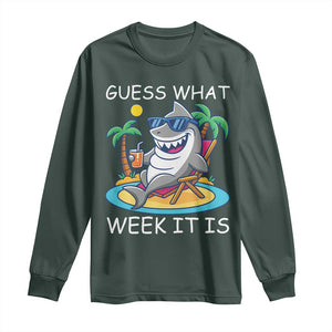 Funny Shark Lover Week Long Sleeve Shirt Week Guess What Week It Is Summer Beach TS02 Dark Forest Green Print Your Wear