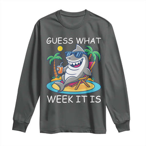 Funny Shark Lover Week Long Sleeve Shirt Week Guess What Week It Is Summer Beach TS02 Dark Heather Print Your Wear